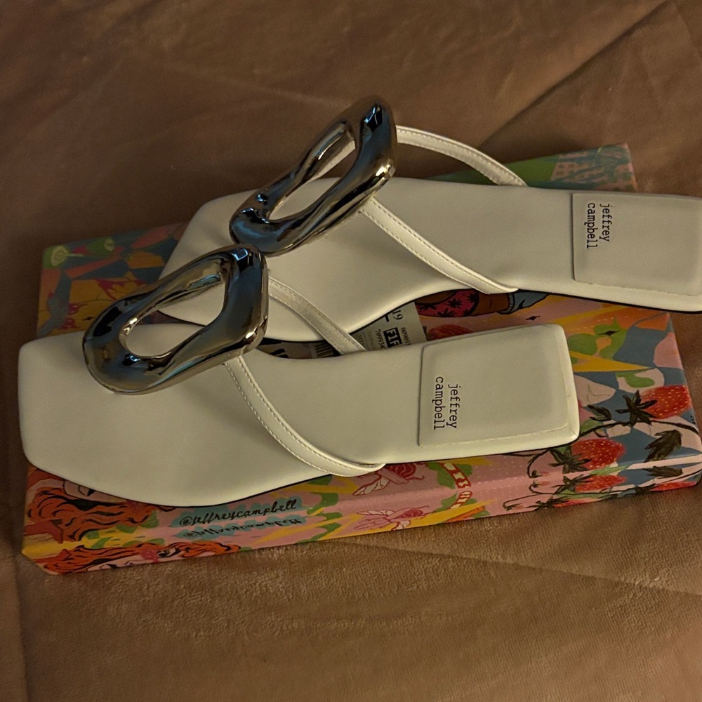 Jeffrey Campbell White Sandals with Metallic Accents